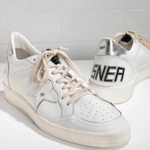 Men Golden Goose GGDB Ball Star Leather In White Silver Sneakers