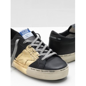 Men Golden Goose GGDB Hi Star Calf Leather 24 Carat Gold Leaf Branding Handwritten Black Sneakers