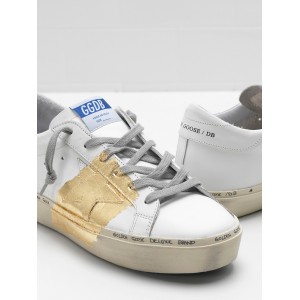 Men Golden Goose GGDB Hi Star Calf Leather 24 Carat Gold Leaf Branding Handwritten White Sneakers