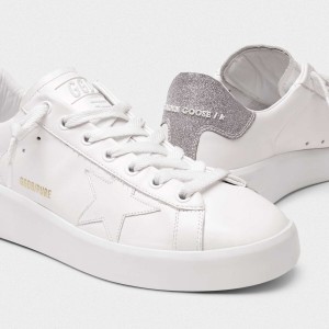 Men Golden Goose GGDB Purestar With Glittery Silver Sneakers