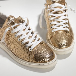 Men Golden Goose GGDB Starter Leather Coated Gold Glitter White Sneakers