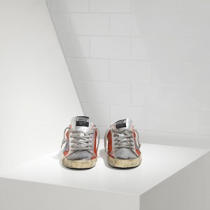 Men Golden Goose GGDB Superstar In Red Silver Leather Sneakers