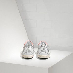 Men Golden Goose GGDB Superstar In White Leather Red Sneakers
