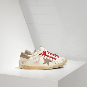 Men Golden Goose GGDB Superstar In White Red Lace Sneakers