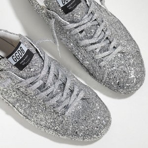 Men Golden Goose GGDB Superstar Ricoperta Silver Glitter Sneakers