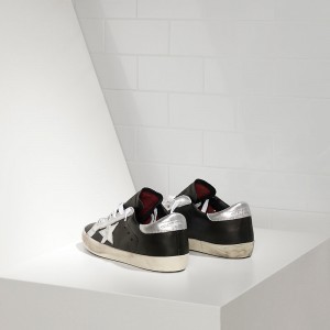 Men Golden Goose GGDB Superstar In Leather Star Black Leather Silver Sneakers