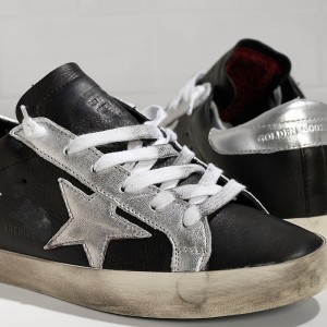 Men Golden Goose GGDB Superstar In Leather Star Black Leather Silver Sneakers