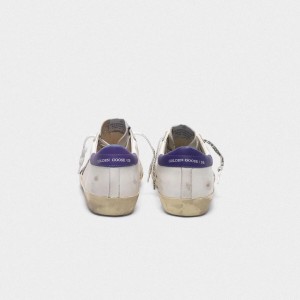 Men Golden Goose GGDB Superstar In Leather With Glittery Star Purple Sneakers