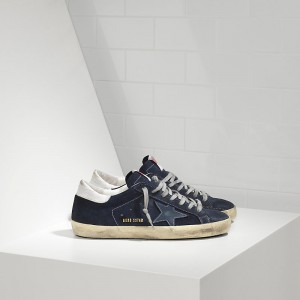 Men Golden Goose GGDB Superstar In Suede And Leather Star Blue Sneakers