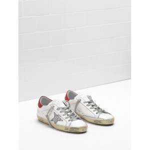 Men Golden Goose GGDB Superstar Leather Glitter Coated Star Red Sneakers