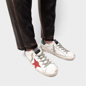 Men Golden Goose GGDB Superstar With Metal GGDB Lettering Red Star Sneakers