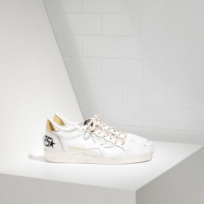 Women Golden Goose GGDB Ball Star Leather In White Gold Sneakers