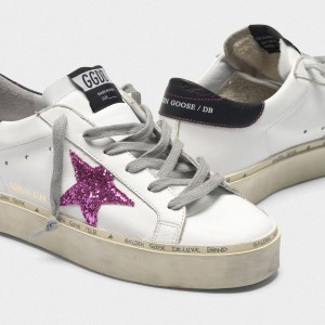 Women Golden Goose GGDB Hi Star With Pink Glitter Star And Black Sneakers