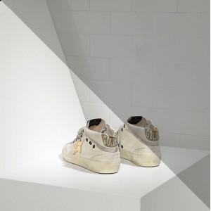 Women Golden Goose GGDB Mid Star In Leather Star White Military Gold Sneakers