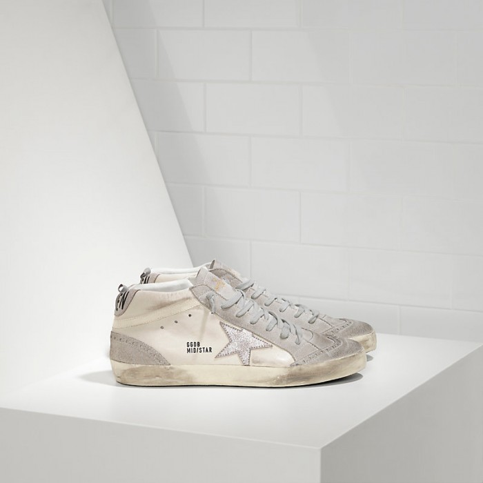 Women Golden Goose GGDB Mid Star In Camoscio White Silver Star Sneakers