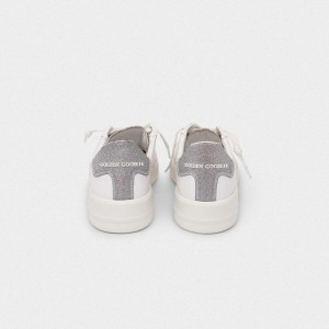 Women Golden Goose GGDB Purestar With Glittery Silver Sneakers