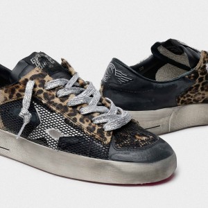 Women Golden Goose GGDB Leopard Print Stardan With Fuchsia Sole Sneakers