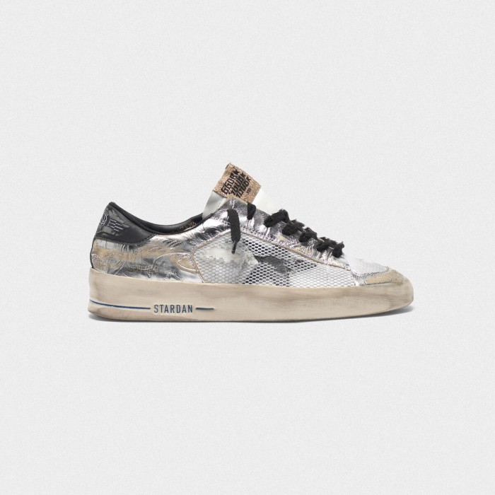 Women Golden Goose GGDB Stardan Ltd In Laminated Silver With Floral Design Sneakers