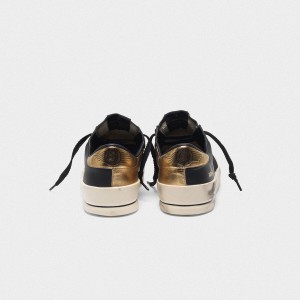 Women Golden Goose GGDB Stardan In Black And Gold Leather With Mesh Inserts Sneakers