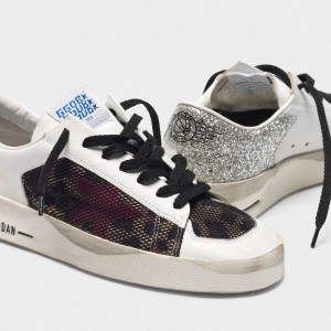 Women Golden Goose GGDB Stardan With Leopard Print Star And Glittery Sneakers