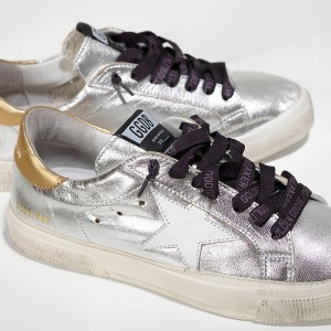 Women Golden Goose GGDB May In Silver Gold White Star Sneakers