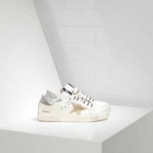 Women Golden Goose GGDB May In White Silver Gold Sneakers
