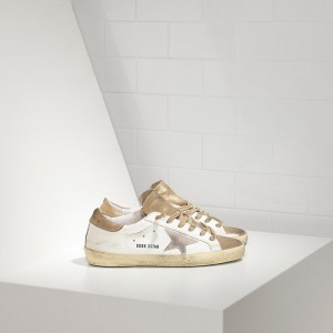 Women Golden Goose GGDB Superstar In Gold White Suede Star Sneakers