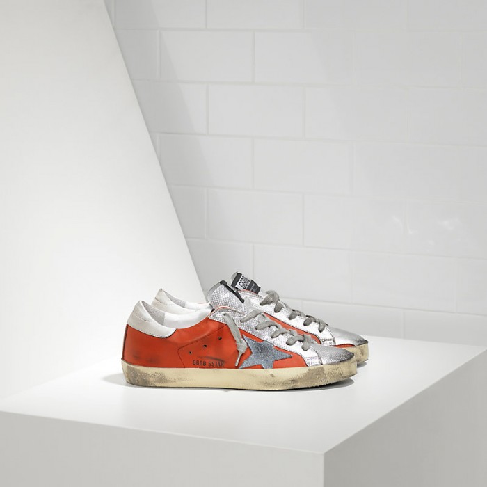 Women Golden Goose GGDB Superstar In Red Silver Leather Sneakers