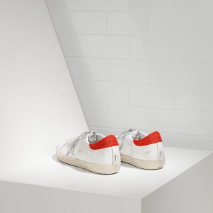 Women Golden Goose GGDB Superstar In White Leather Red Sneakers
