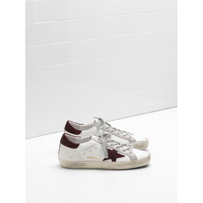 Women Golden Goose GGDB Superstar Calf Leather In Wine Star White Sneakers