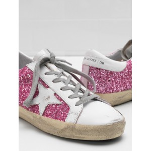 Women Golden Goose GGDB Superstar Flag Ltd Fabric Eyelets In Natural Rose Red Sneakers