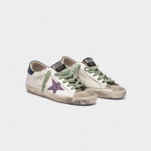 Women Golden Goose GGDB Superstar In Leather With Glittery Star Blue Sneakers