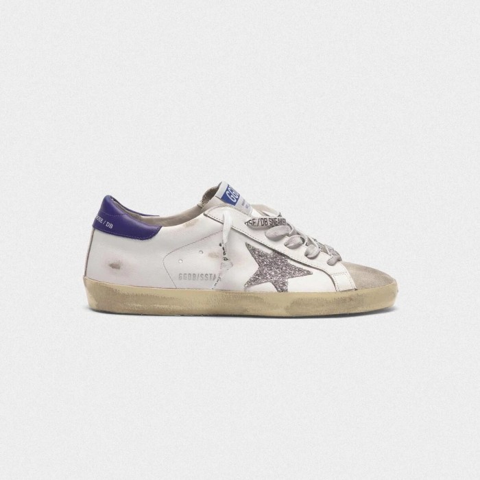 Women Golden Goose GGDB Superstar In Leather With Glittery Star Purple Sneakers