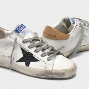 Women Golden Goose GGDB Superstar In Leather With Glittery Star Yellow Sneakers