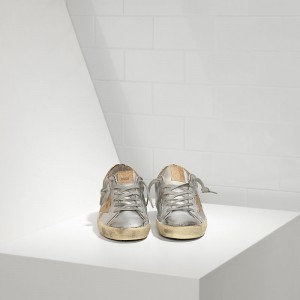 Women Golden Goose GGDB Superstar In Leather With Leather Star Silver Gold Sneakers