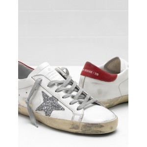 Women Golden Goose GGDB Superstar Leather Glitter Coated Star Red Sneakers