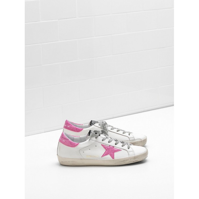 Women Golden Goose GGDB Superstar Leather Glitter Star Coated In Pink Star Sneakers