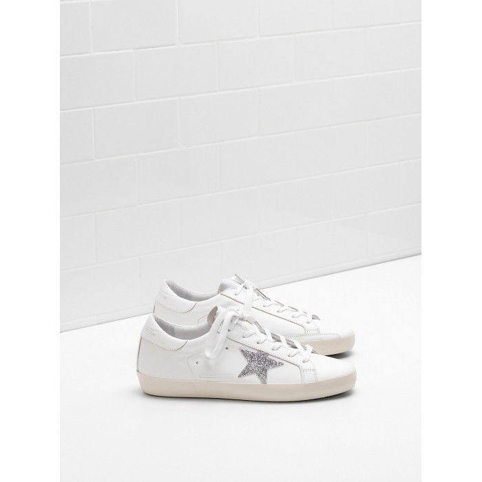 Women Golden Goose GGDB Superstar Leather Glitter Star In Laminated Silver Sneakers