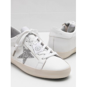 Women Golden Goose GGDB Superstar Leather Glitter Star In Laminated Silver Sneakers