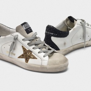 Women Golden Goose GGDB Superstar With Gold Star And Glittery Black Sneakers