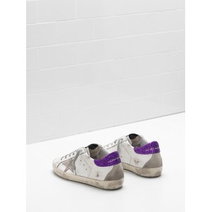 Women Golden Goose GGDB Superstar Upper In Calf Leather Suede Star Glitter Coated Purple Sneakers